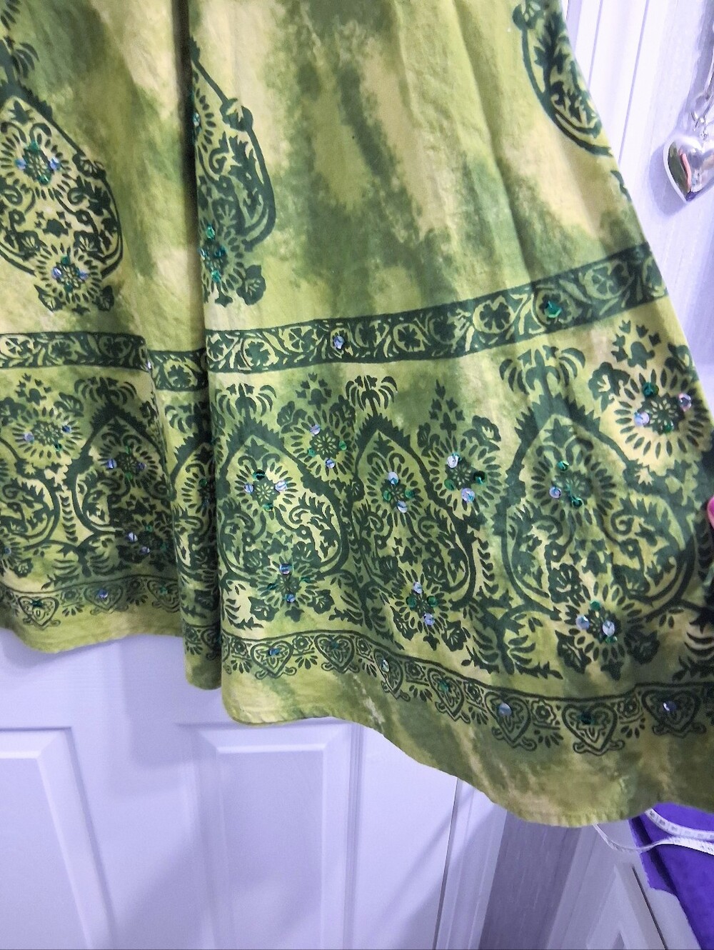 ACMS Circle Skirt Green Cotton Boho Sequins India - Picture 7 of 10
